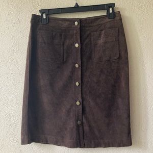 Brown button up suede skirt